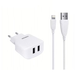 KINGLEEN E06 ΦΟΡΤΙΣΤΗΣ ΚΙΝΗΤΟΥ / MOBILE CHARGER ΜΕ 2 ΘΥΡΕΣ USB-A ΚΑΙ ΚΑΛΩΔΙΟ USB ΣΕ LIGHTNING - ΧΡΩΜΑ: ΛΕΥΚΟ