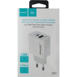 QIHANG Φορτιστής Χωρίς Καλώδιο με Θύρα USB-A και Θύρα USB-C Power Delivery / Quick Charge 3.0 Λευκός (Z47)