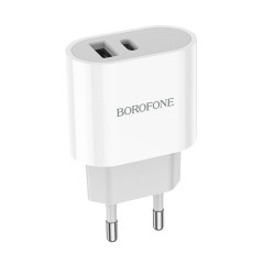 Borofone Αντάπτορας Χωρίς Καλώδιο με Θύρα USB-A και Θύρα USB-C 12W Λευκός (BA62A)