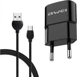 Awei Φορτιστής με Θύρα USB-A και Καλώδιο USB-C Μαύρος (C-831)