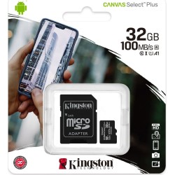 Kingston Canvas Select Plus microSDHC 32GB Class 10 U1 V10 A1 UHS-I με αντάπτορα